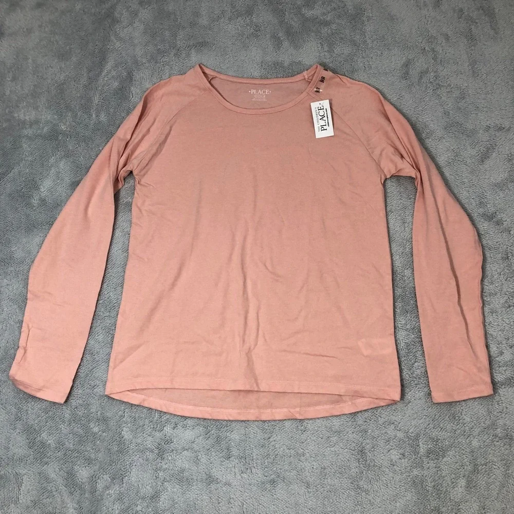 Children's Place Long Sleeve Raglan Tee Girl XXL 16 Pink Solid Crew Neck Top NEW